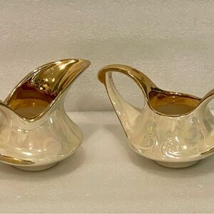 Creamer & Sugar Set Pearl China Co Iridescent 22kt Gold Lusterware